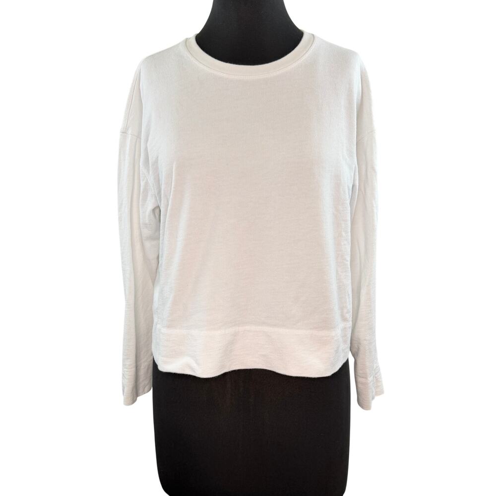 James Perse Boxy Crop Sweatshirt White Cotton Crew Drop Shoulder Pullover Size 1